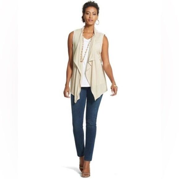 Chico's Lace Back Dayna Vest Beige Ivory Bohemian Size Small Neutral Lightweight - Picture 3 of 16